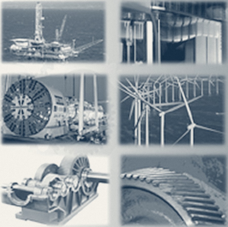 Planche d'applications : plateforme offshore, tunnelier, éoliennes, réducteur